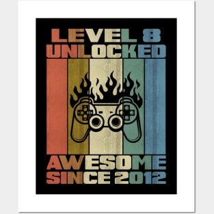 Level 8 Unlocked Birthday 8 Years Old Awesome Since 2012 Posters and Art